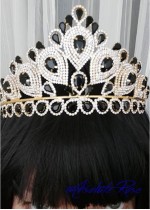 Впечатляваща корона за коса в златно с първокласни бели и черни кристали - Goddess of Black